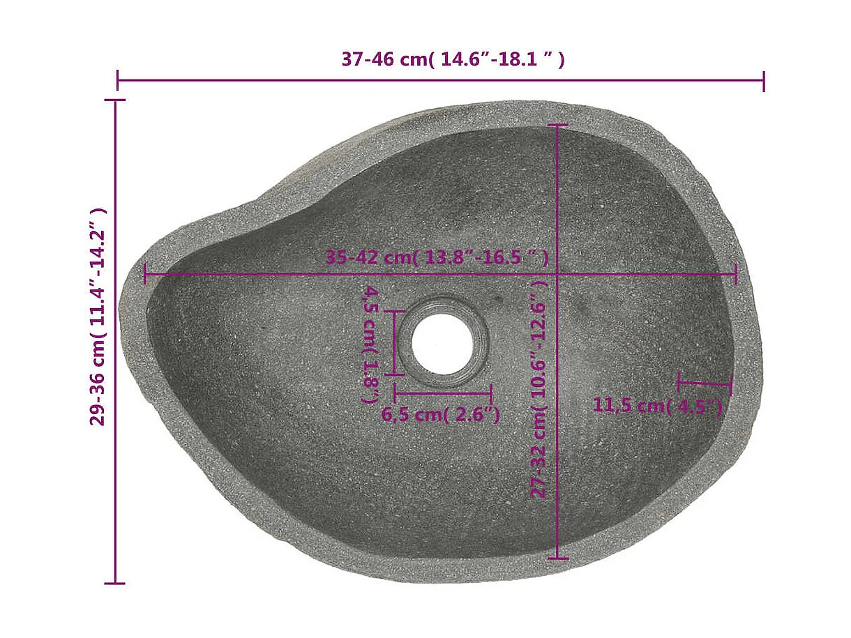 Pia de pedra de rio Oval (37-46)x(29-36) cm