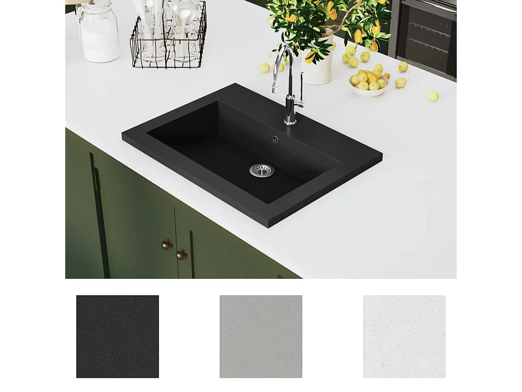 Fregadero de granito 600 x 450 x 120 mm Negro