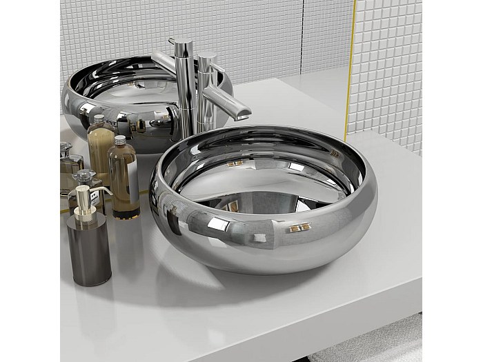 Lavabo In Plastica Addis 42 Cm | Argento, Oblungo, 16.5 Cm Di Profondità, Grande