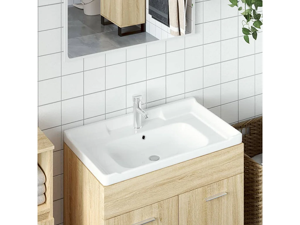 Évier de salle de bain blanc 81x48x23cm rectangulaire céramique