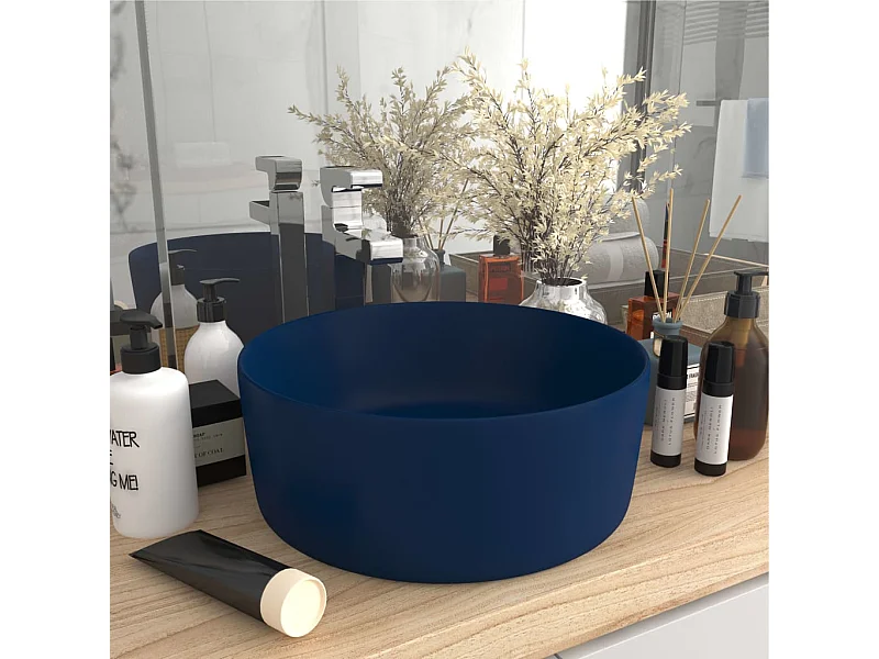 Lavabo rond de luxe Bleu foncé mat 40x15 cm Céramique