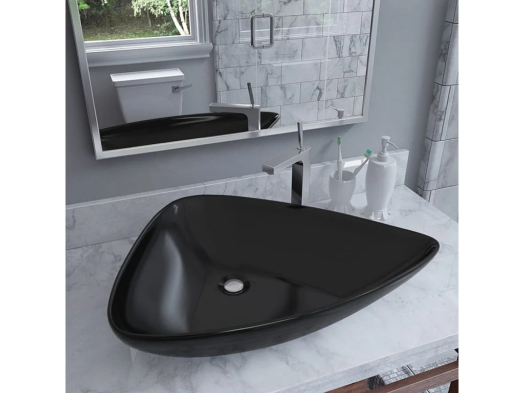 Pia triangular de cerâmica preta 645 x 455 x 115 mm