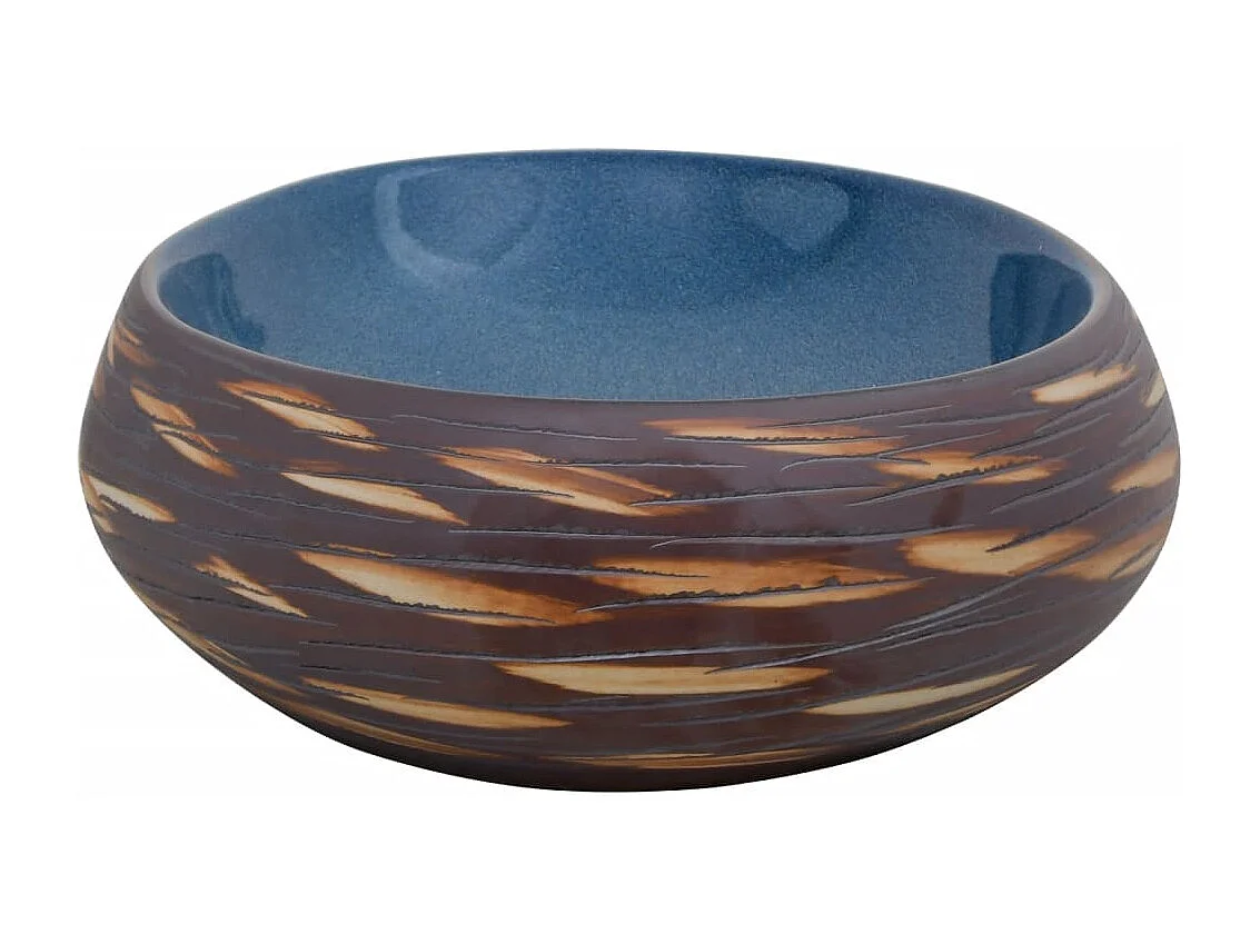 Lavabo da appoggio ovale marrone e blu 59x40x15 cm in ceramica