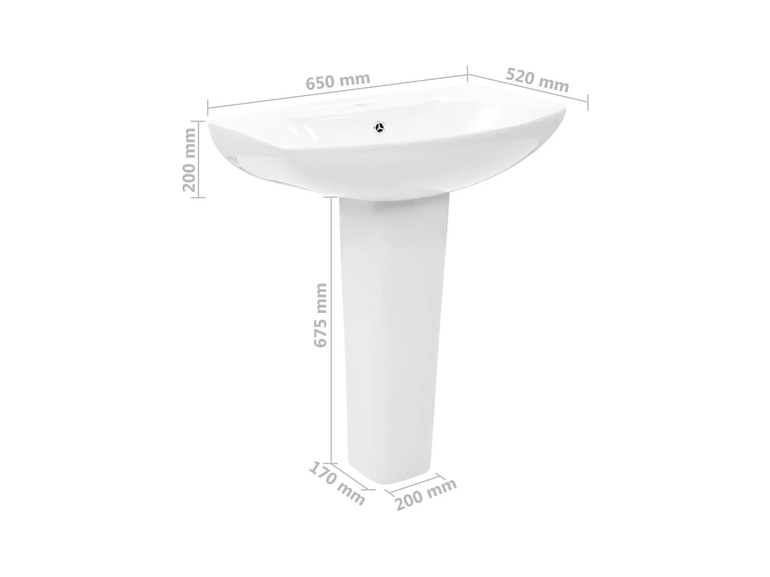Vasque autoportant avec socle Céramique Blanc 650x520x200 mm