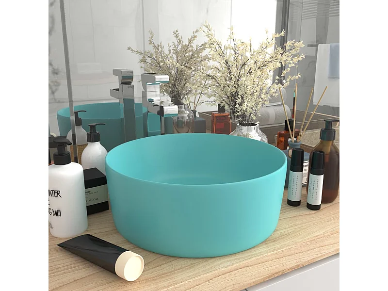 Lavabo redondo de lujo Verde claro mate 40x15 cm Cerámica