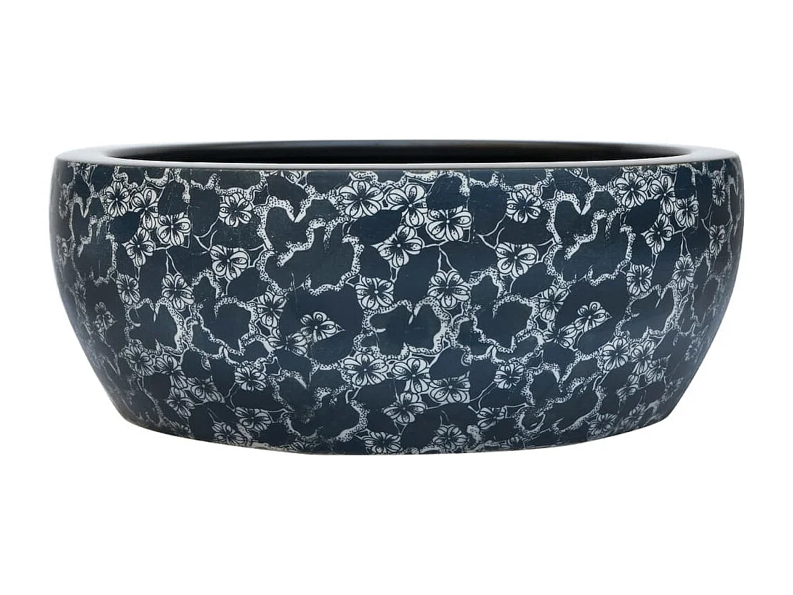 Lavabo da appoggio rotondo nero e blu Φ41x14 cm in ceramica
