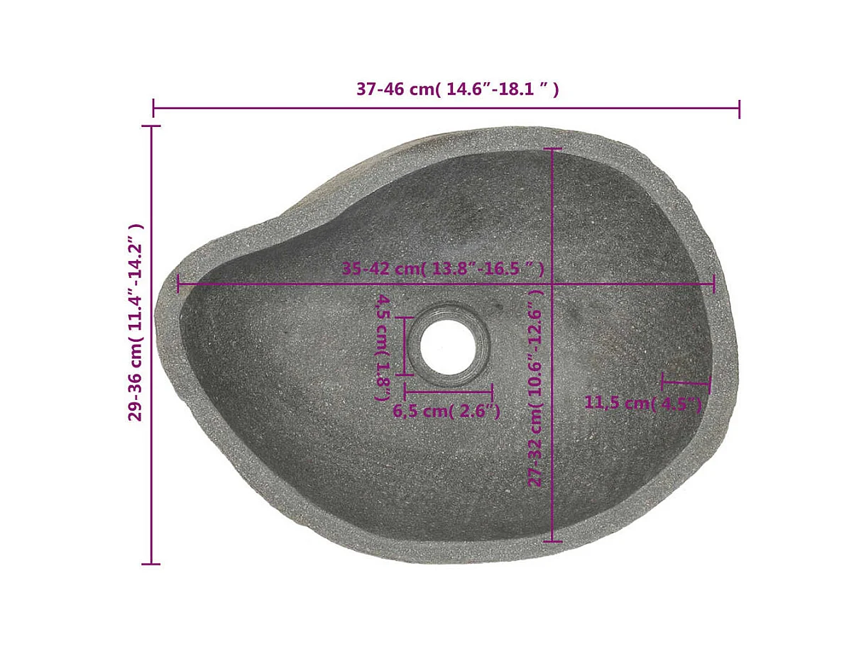 Lavabo in pietra di fiume Ovale (37-46)x(29-36) cm