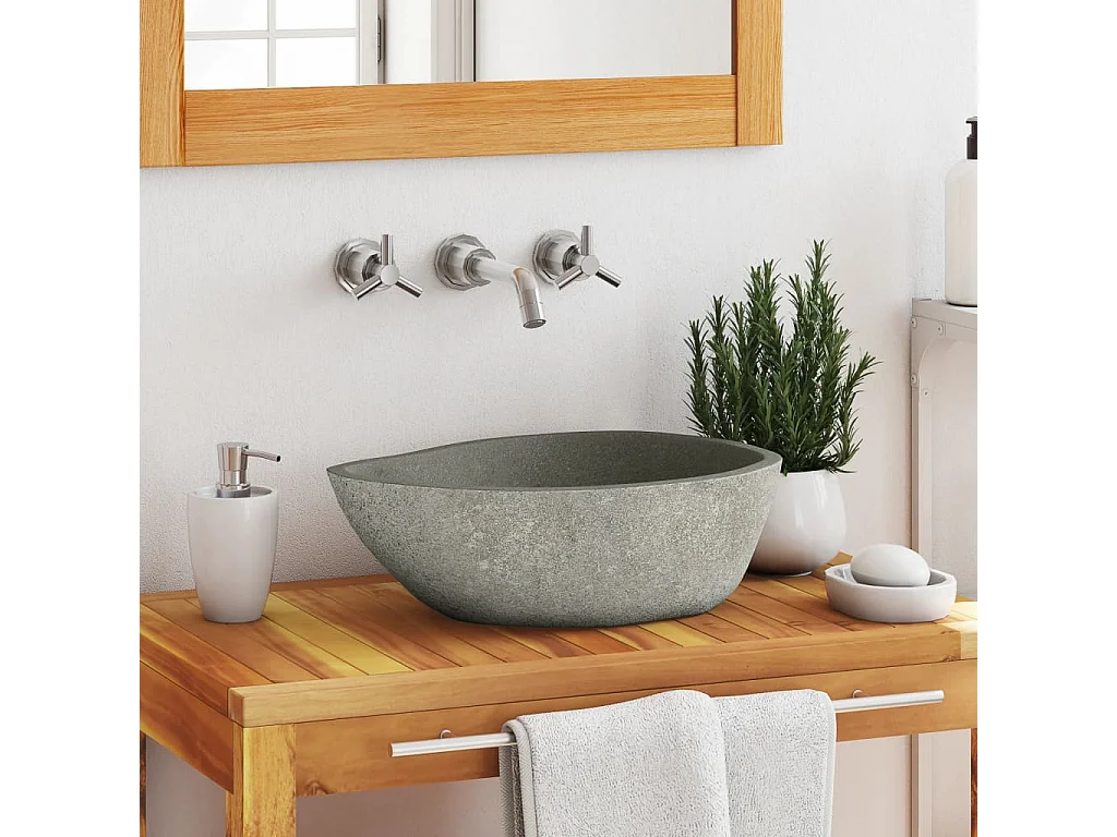 Lavabo en pierre de rivière Ovale (37-46)x(29-36) cm