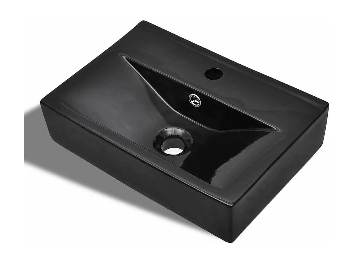 Lavabo con foro troppopieno/rubinetto In ceramica nera per bagno