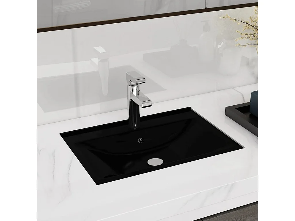 Lavabo con foro troppopieno/rubinetto In ceramica nera per bagno