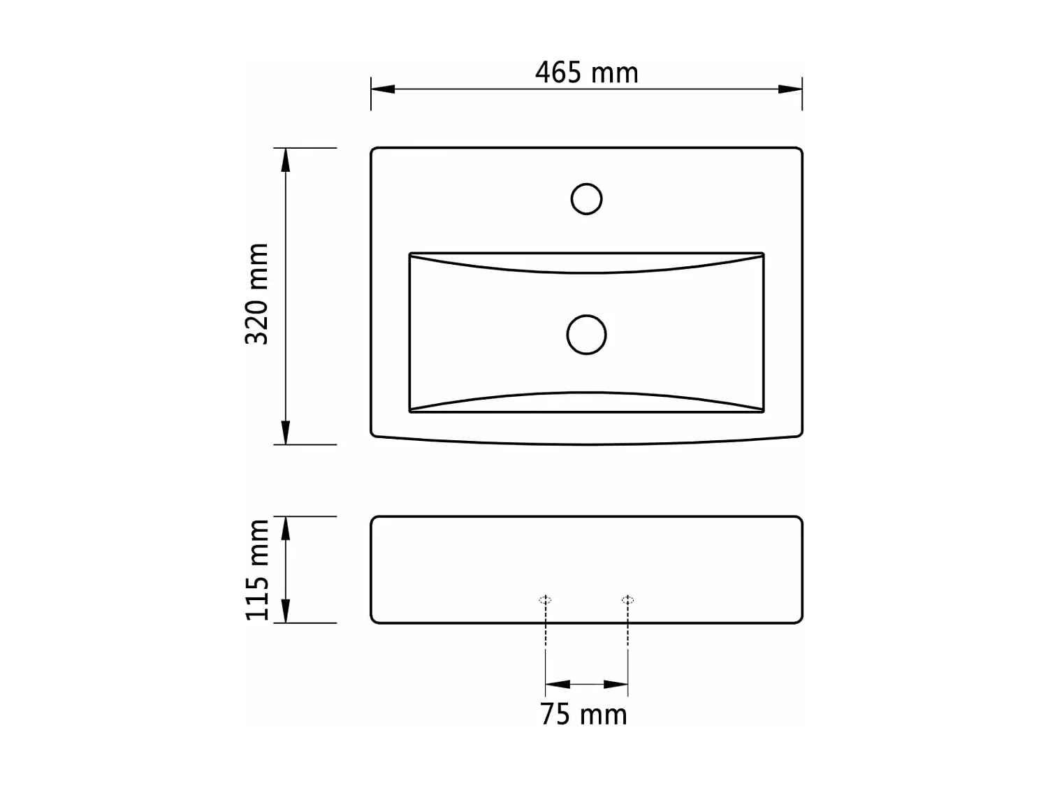 Lavabo con foro troppopieno/rubinetto In ceramica nera per bagno