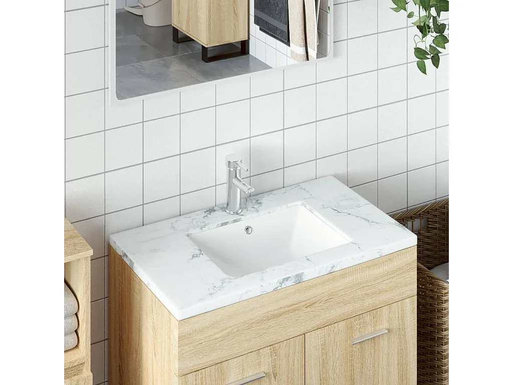 Évier salle de bain blanc rectangulaire céramique