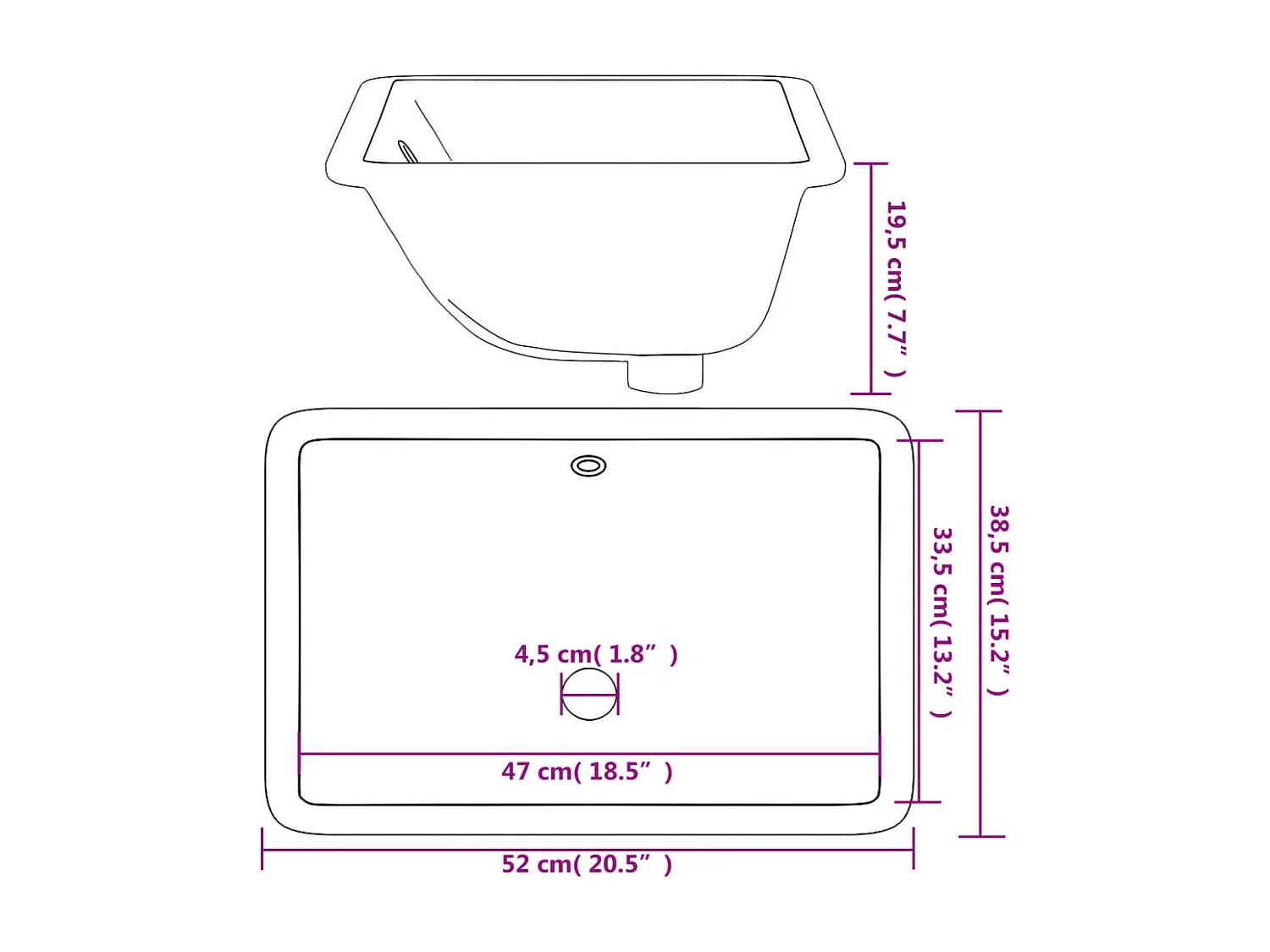 Évier salle de bain blanc rectangulaire céramique