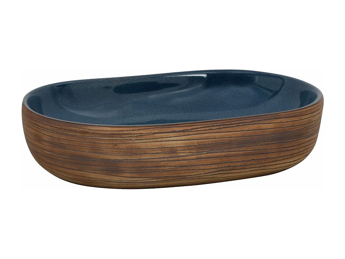 Vasque à poser marron et bleu ovale 59x40x14 cm céramique