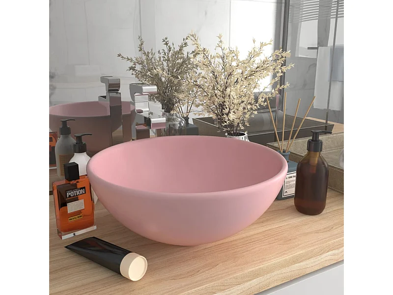 Lavabo rond de salle de bain Rose mat 32,5x14 cm Céramique