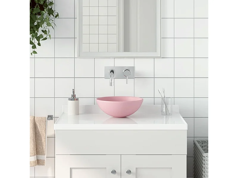 Lavabo de salle de bain Céramique Rose mat Rond