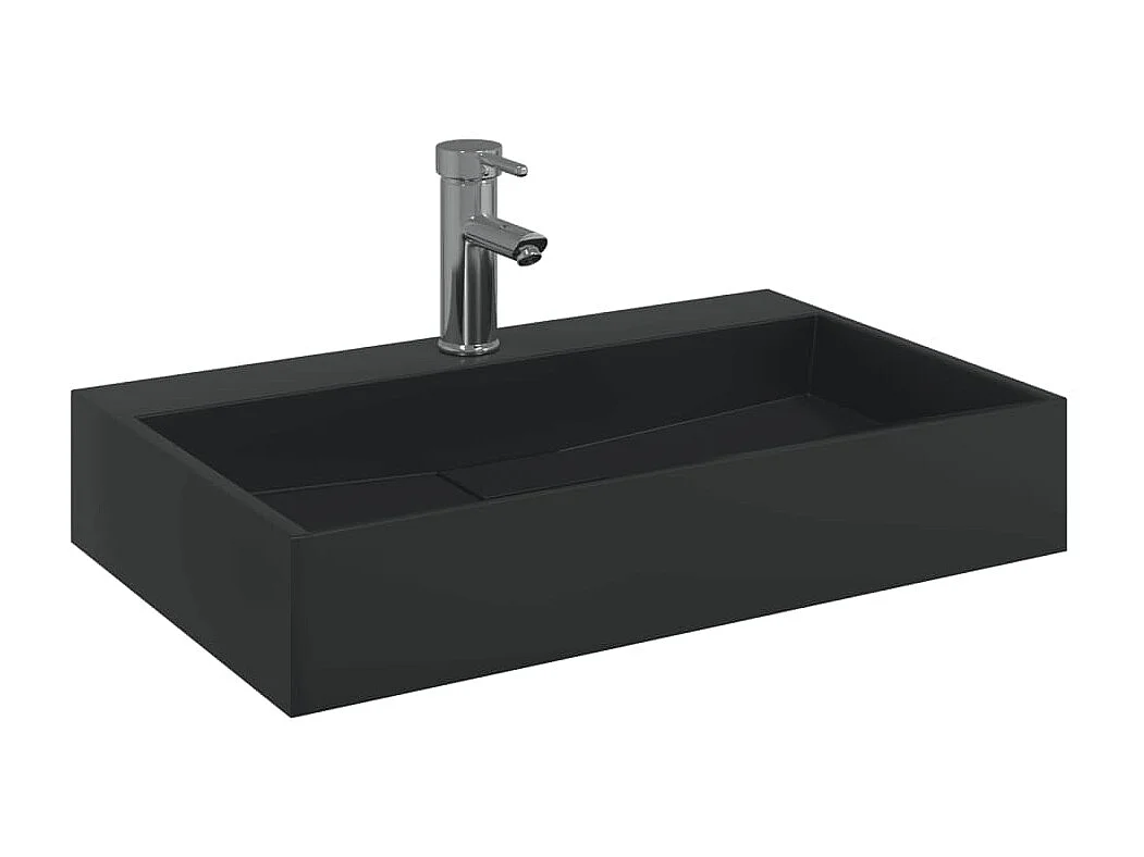 Vasque 60x38x11 cm fonte minérale/marbre noir mat