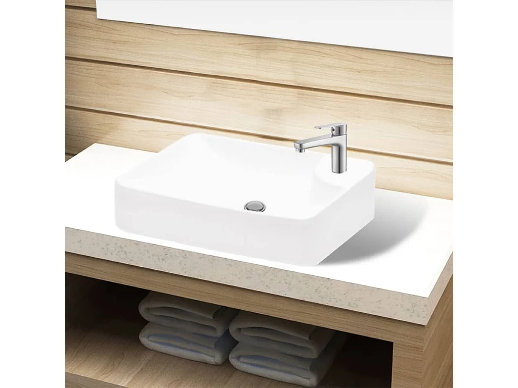 Lavabo con foro per rubinetto in ceramica bianca per bagno