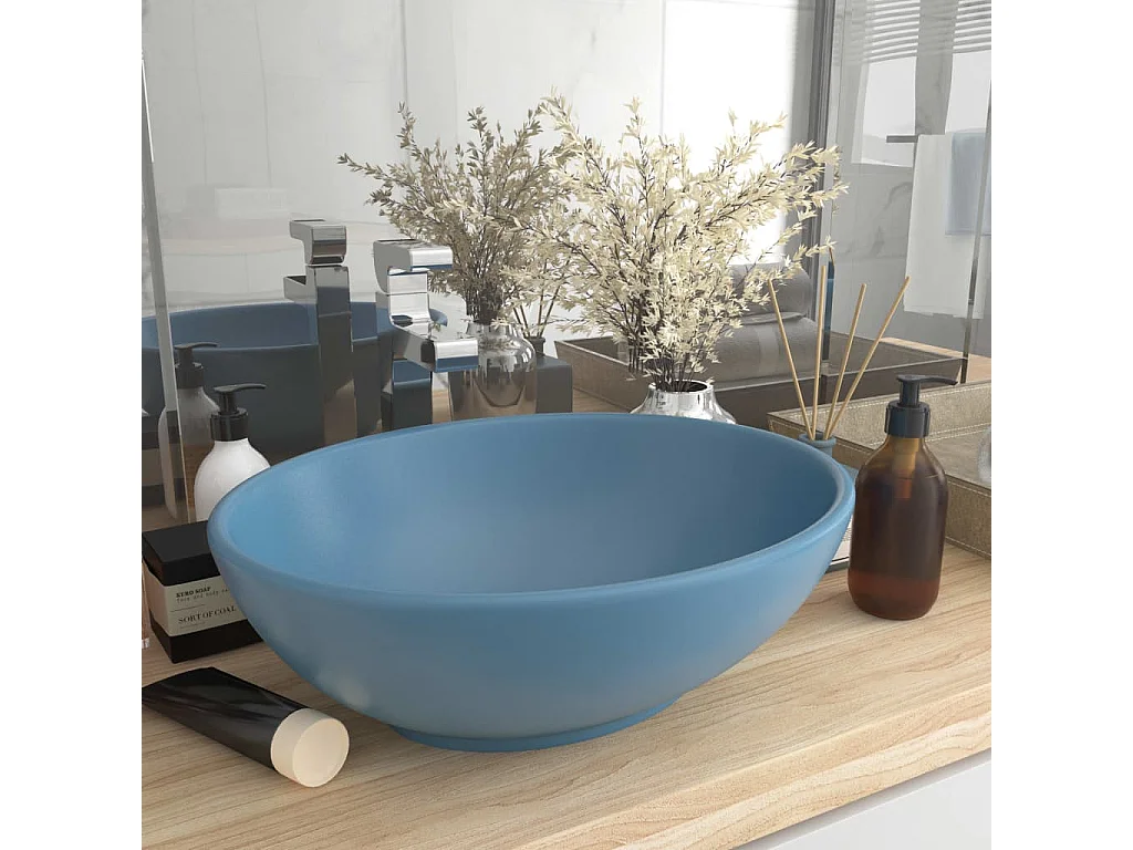 Lavabo ovale de luxe Bleu clair mat 40x33 cm Céramique