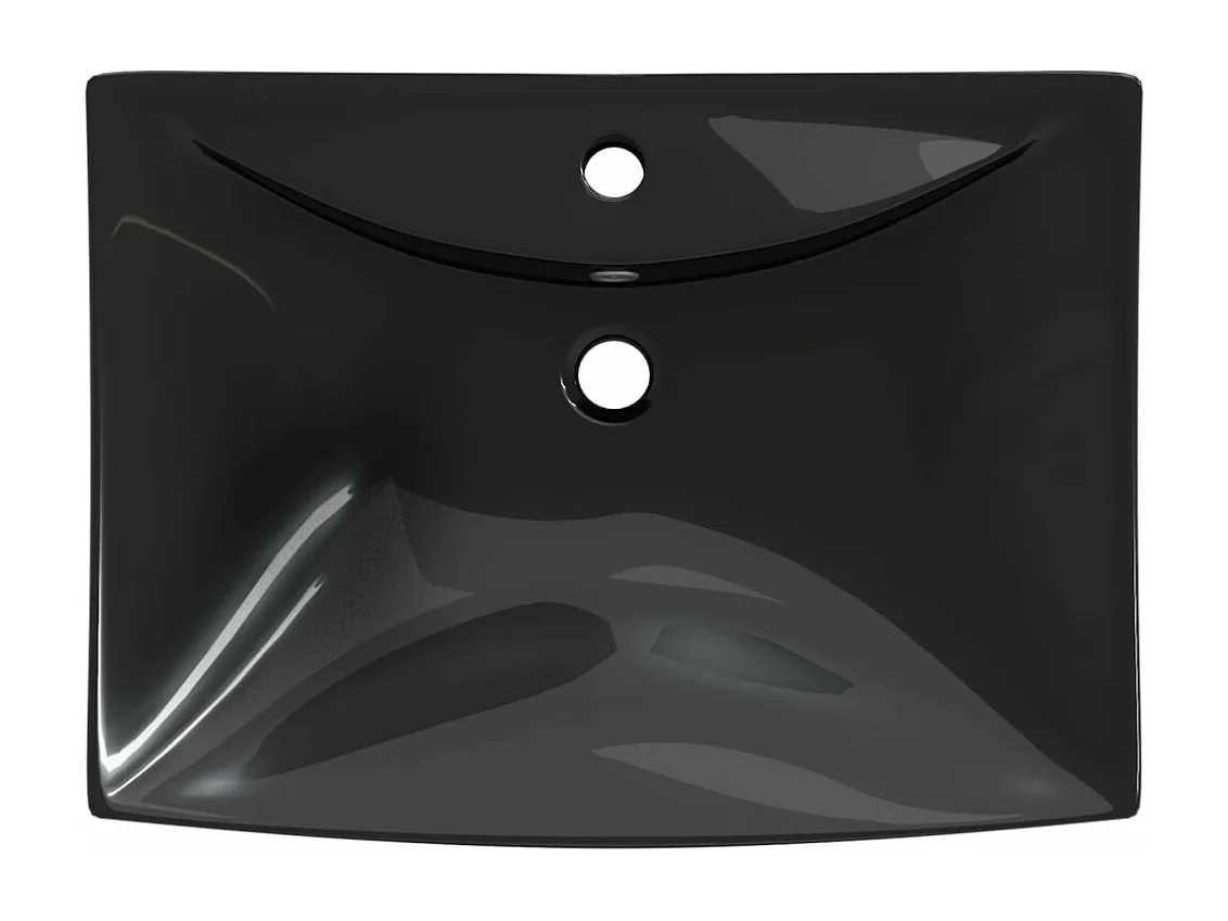 Lavabo rectangulaire en céramique noir de luxe avec trop-plein et trou