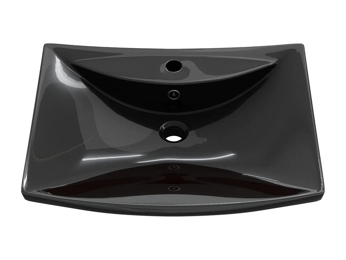 Lavabo rectangulaire en céramique noir de luxe avec trop-plein et trou