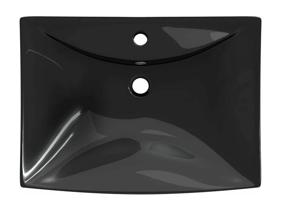 Lavabo rectangulaire en céramique noir de luxe avec trop-plein et trou