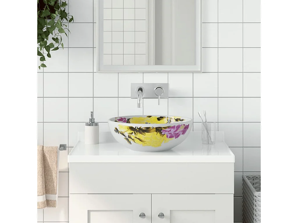 Lavabo da appoggio rotondo multicolor in ceramica Φ41x14 cm