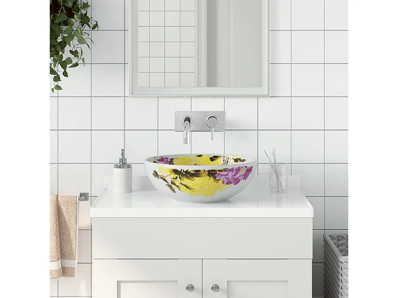 Lavabo da appoggio rotondo multicolor in ceramica Φ41x14 cm