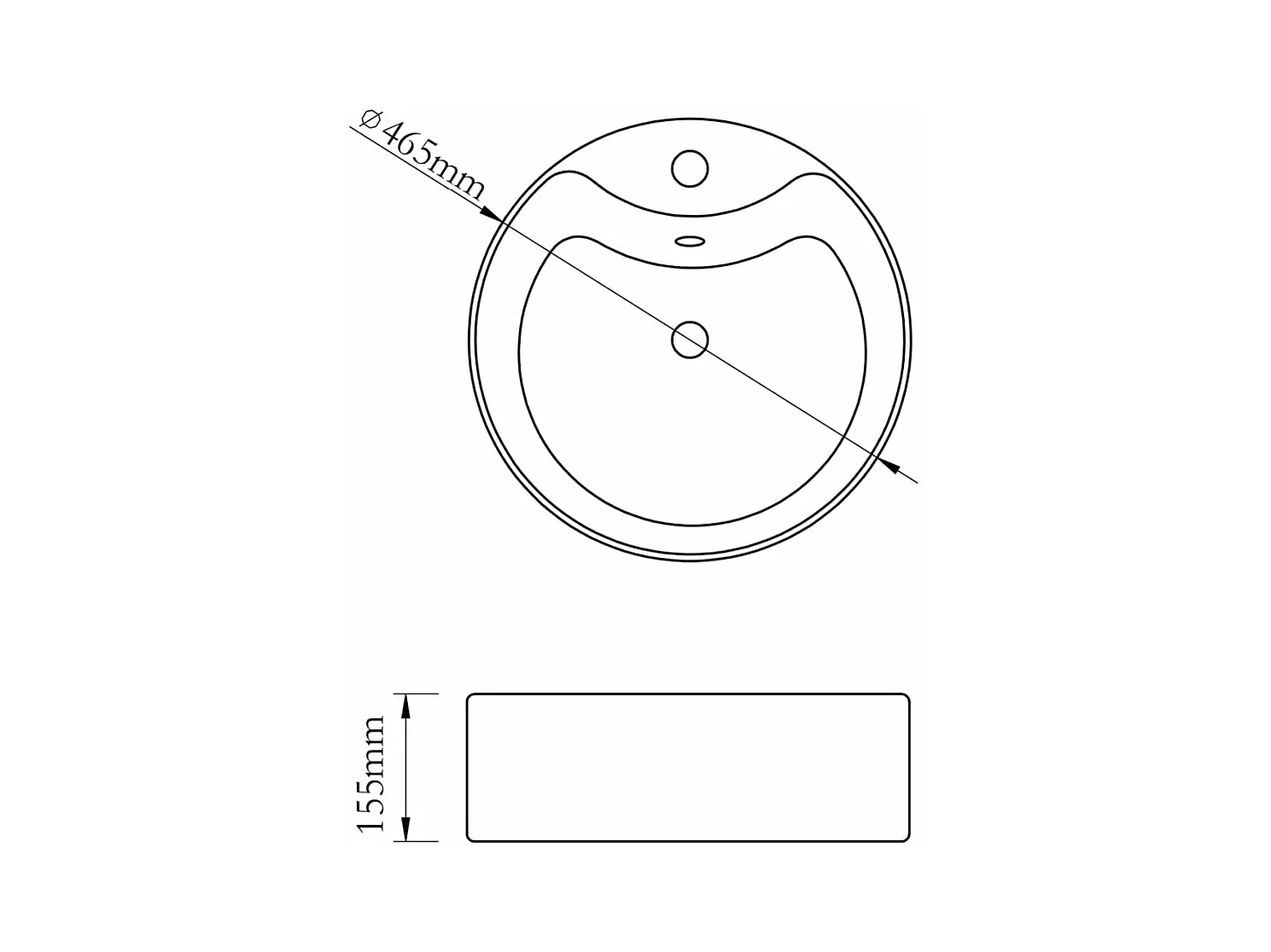 Lavabo à trou de trop-plein/robinet céramique Blanc Rond
