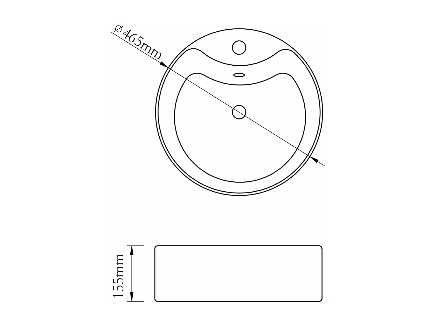 Lavabo à trou de trop-plein/robinet céramique Blanc Rond