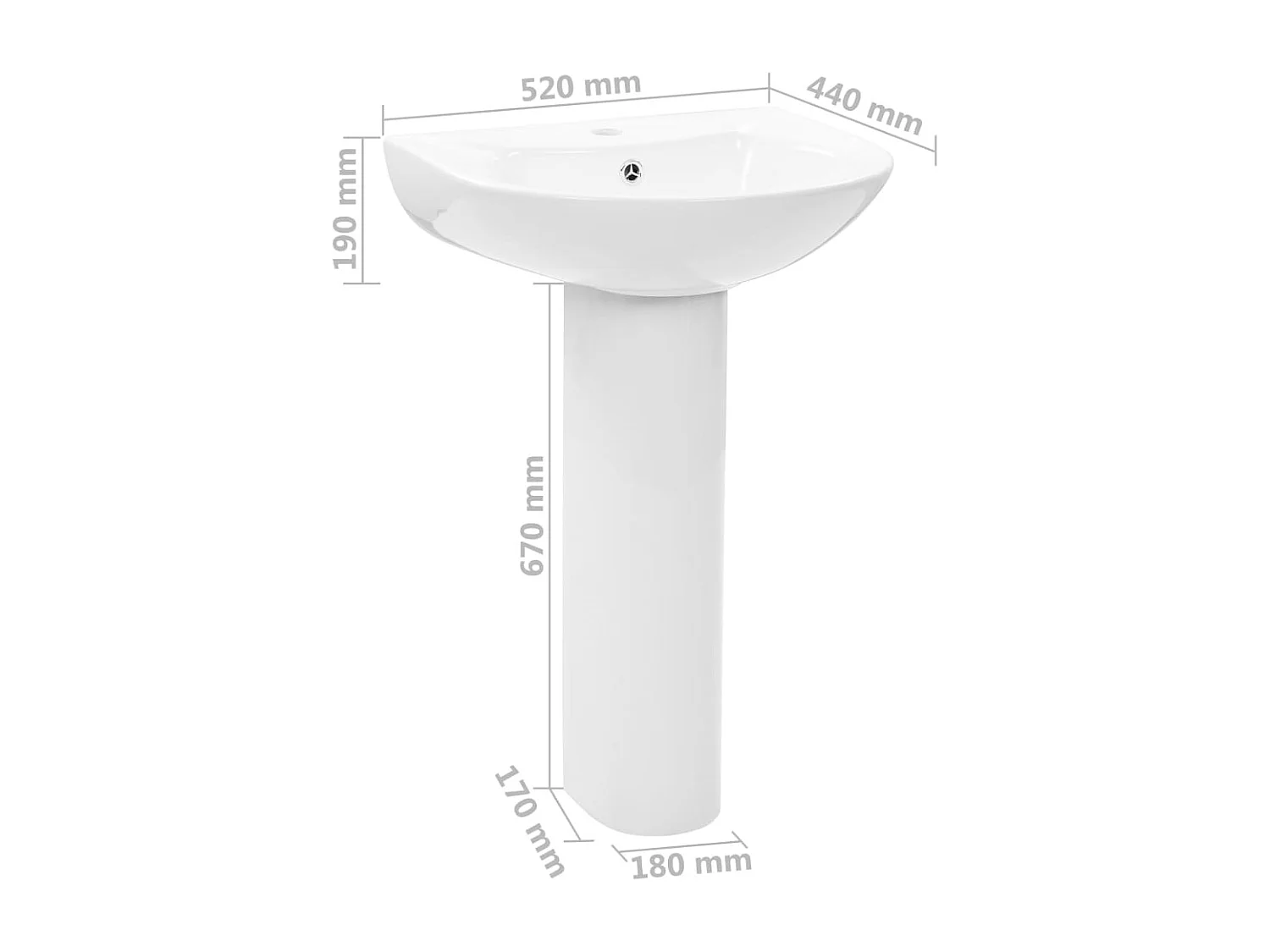 Lavabo autoportant avec socle Céramique Blanc 520x440x190 mm