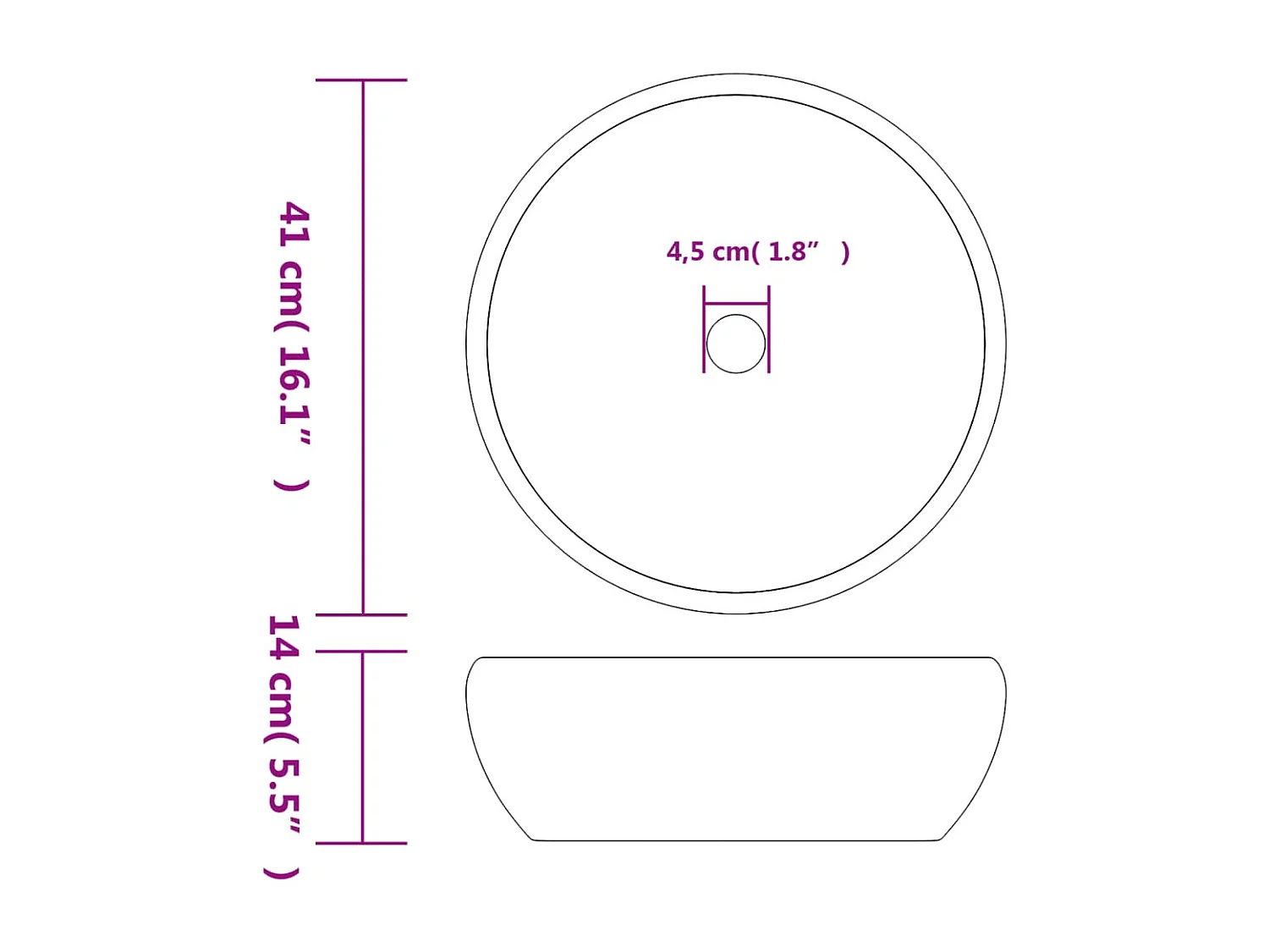Lavatório de bancada redondo preto e cinza Φ41x14 cm cerâmica