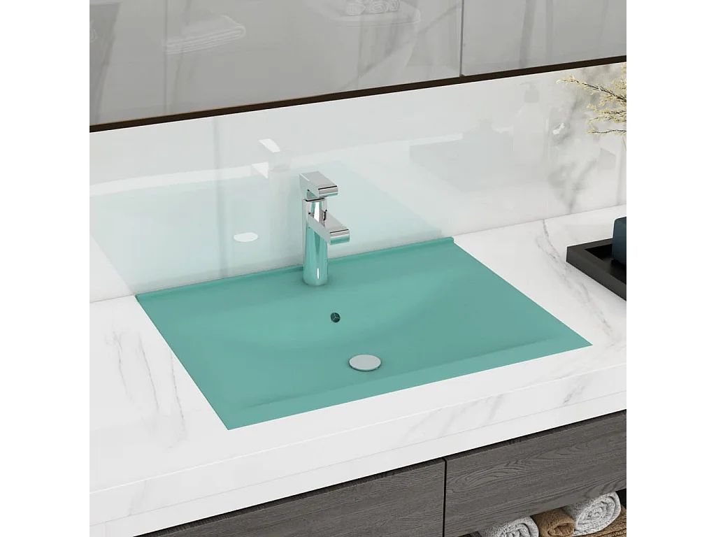 Lavabo con orificio para grifería Verde claro mate 60x46 cm Cerámica