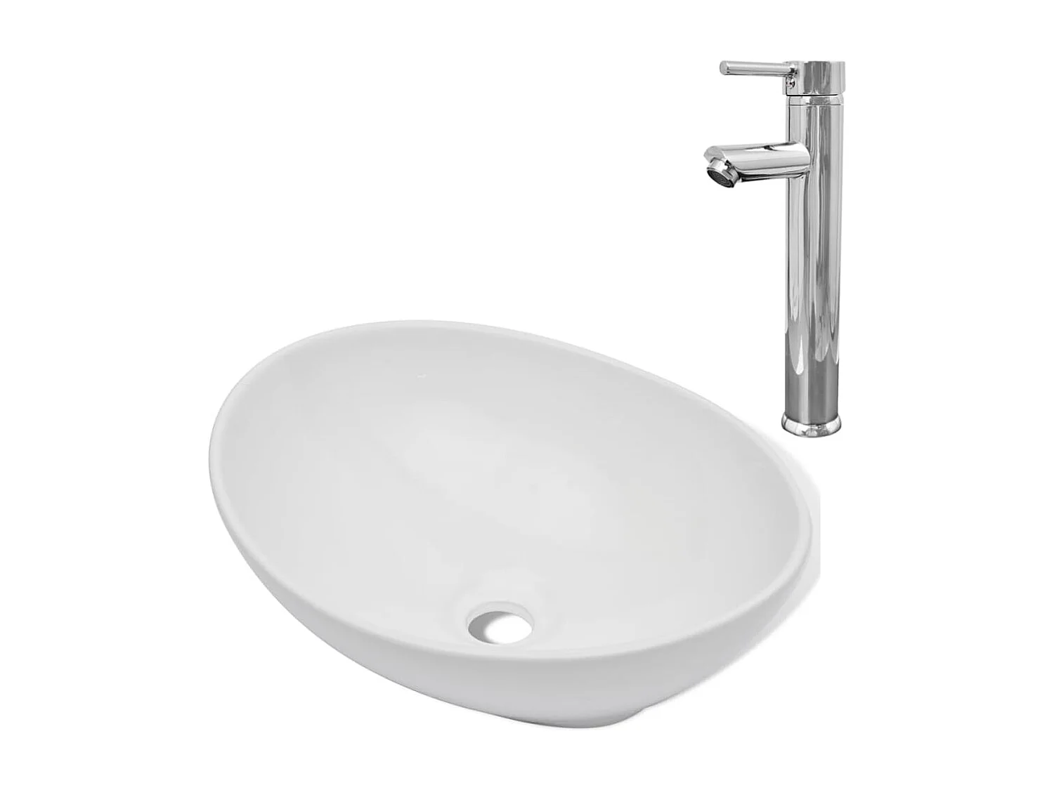 Lavabo de salle de bain avec mitigeur Céramique Ovale Blanc