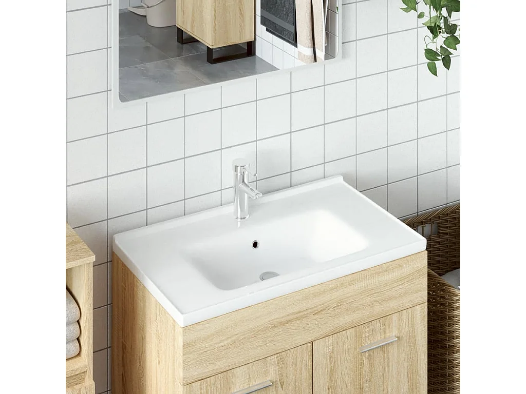 Évier salle de bain blanc 81x48x19,5 cm rectangulaire céramique