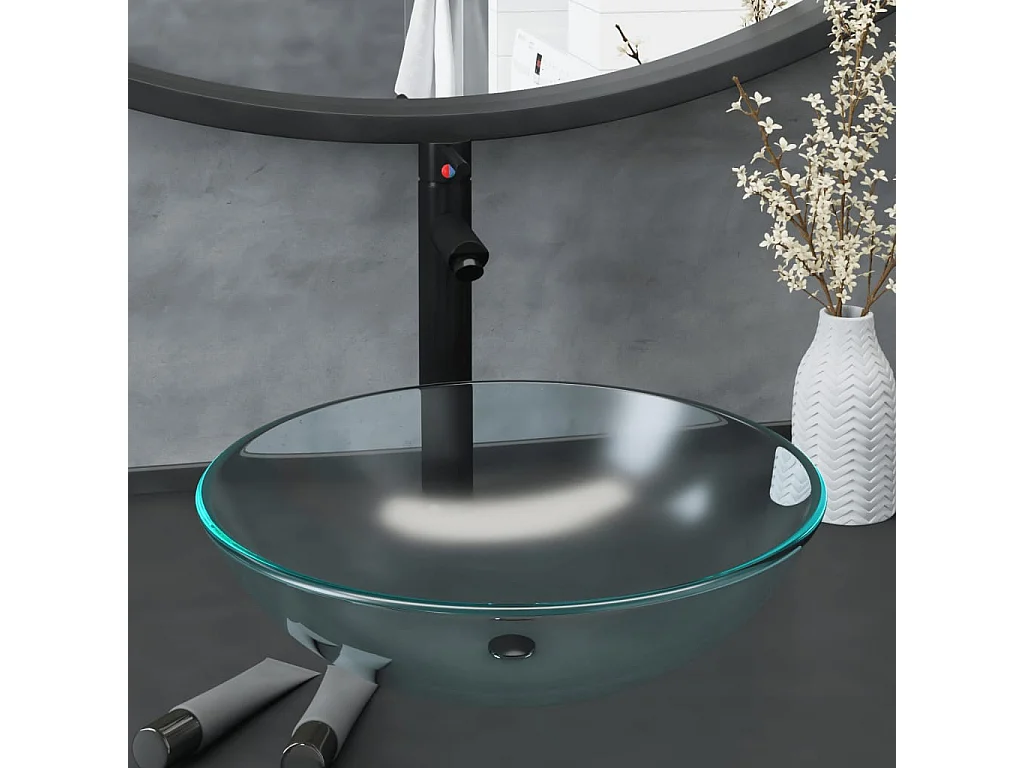 Lavabo vasca con rubinetto e piletta push-pull In vetro temperato