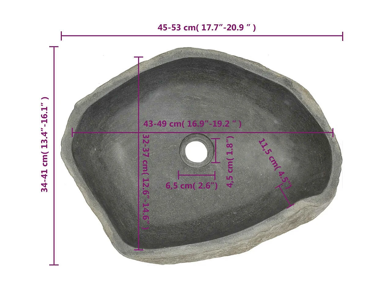 Fregadero de piedra de río Ovalado (45-53)x(34-41) cm