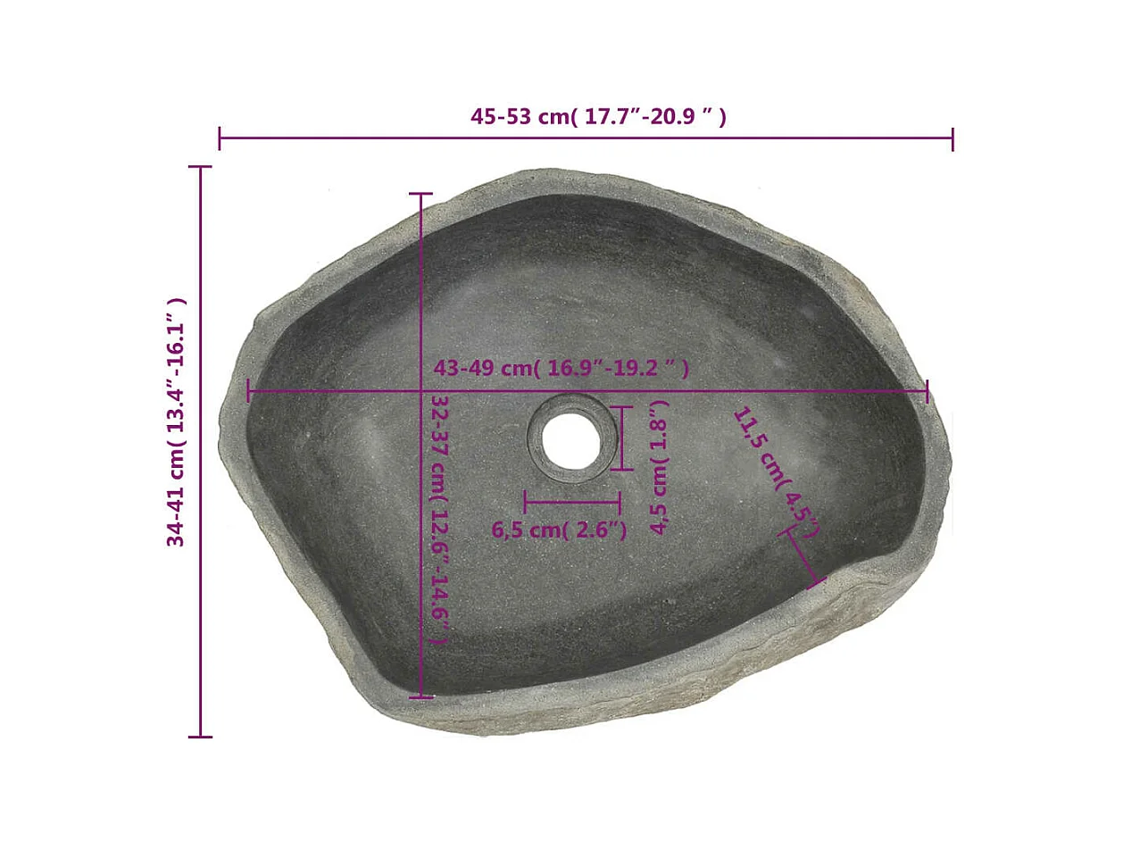 Lavabo in pietra di fiume Ovale (45-53)x(34-41) cm