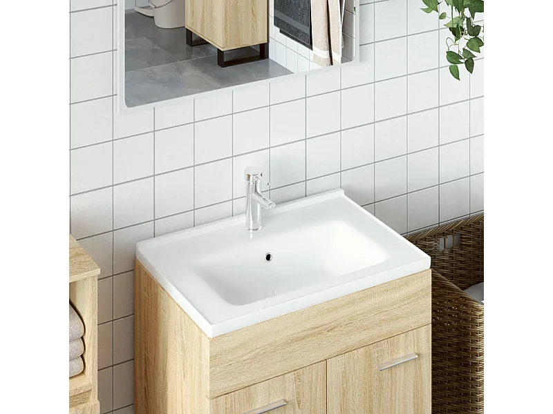 Évier salle de bain blanc 61x48x19,5 cm rectangulaire céramique