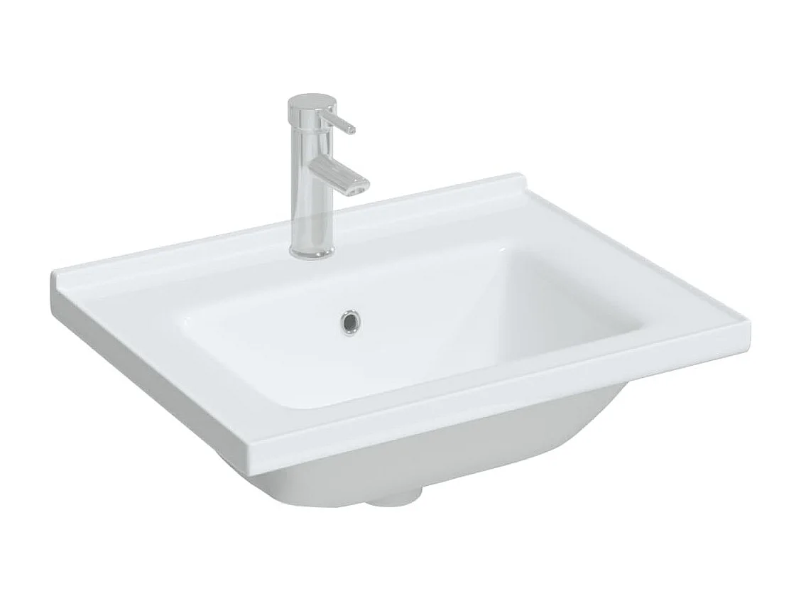 Weißes Waschbecken aus rechteckiger Keramik, 61 x 48 x 19,5 cm