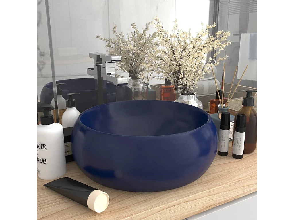 Lavabo rond de luxe Bleu foncé mat 40x15 cm Céramique