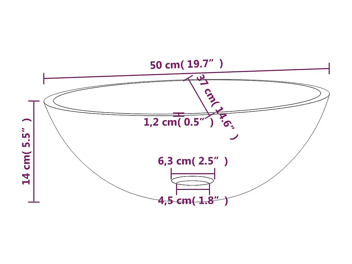 Lavatório de vidro 50x37x14 cm ouro
