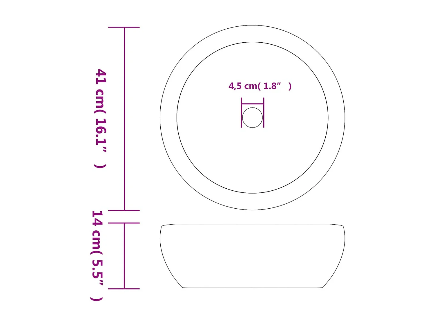 Lavabo da appoggio rotondo grigio Φ41x14 cm in ceramica
