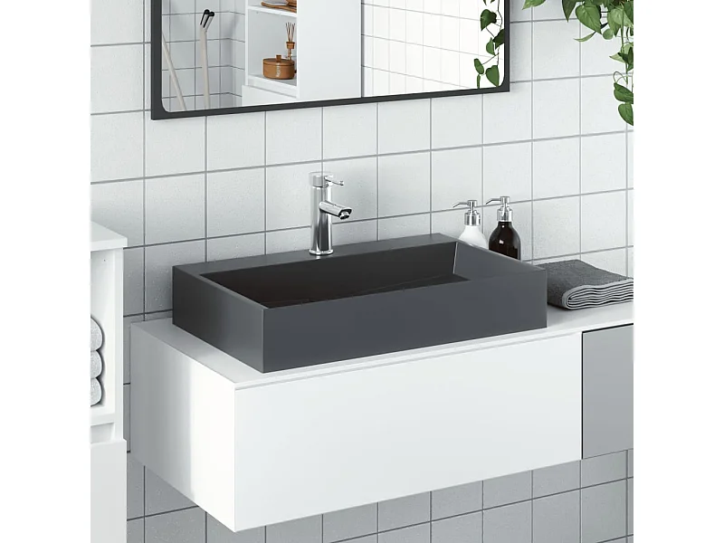Waschbecken 60x38x11 cm Mineralguss/anthrazitfarbener Marmor