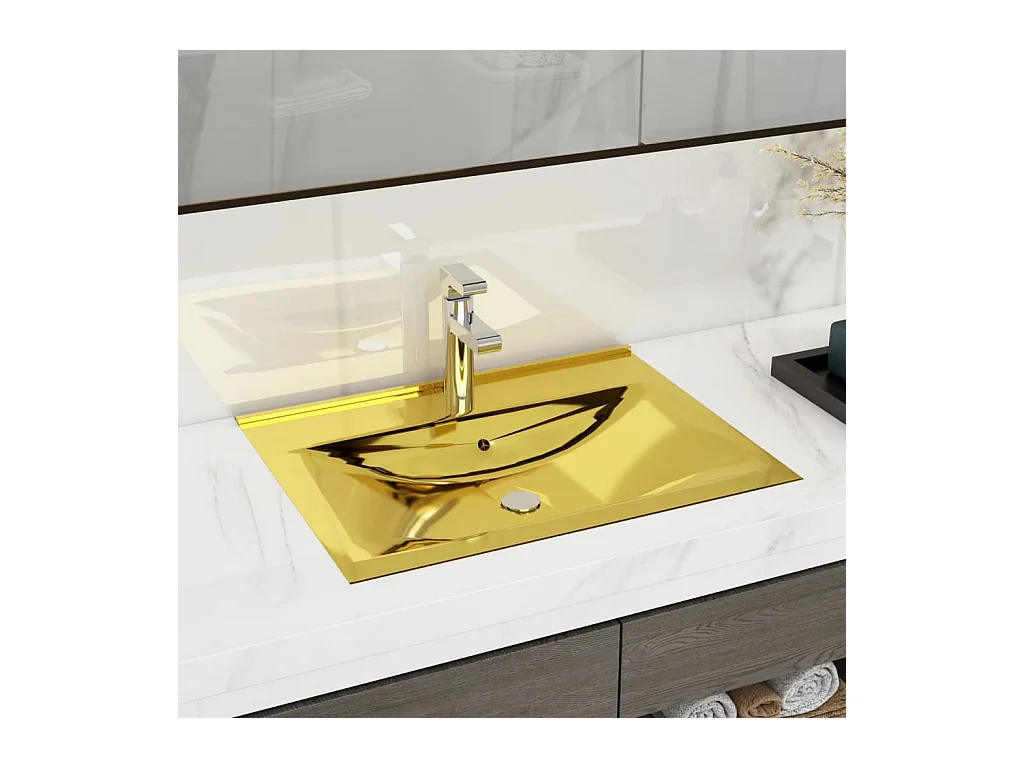 Lavabo avec trop-plein 60x46x16 cm Céramique Doré