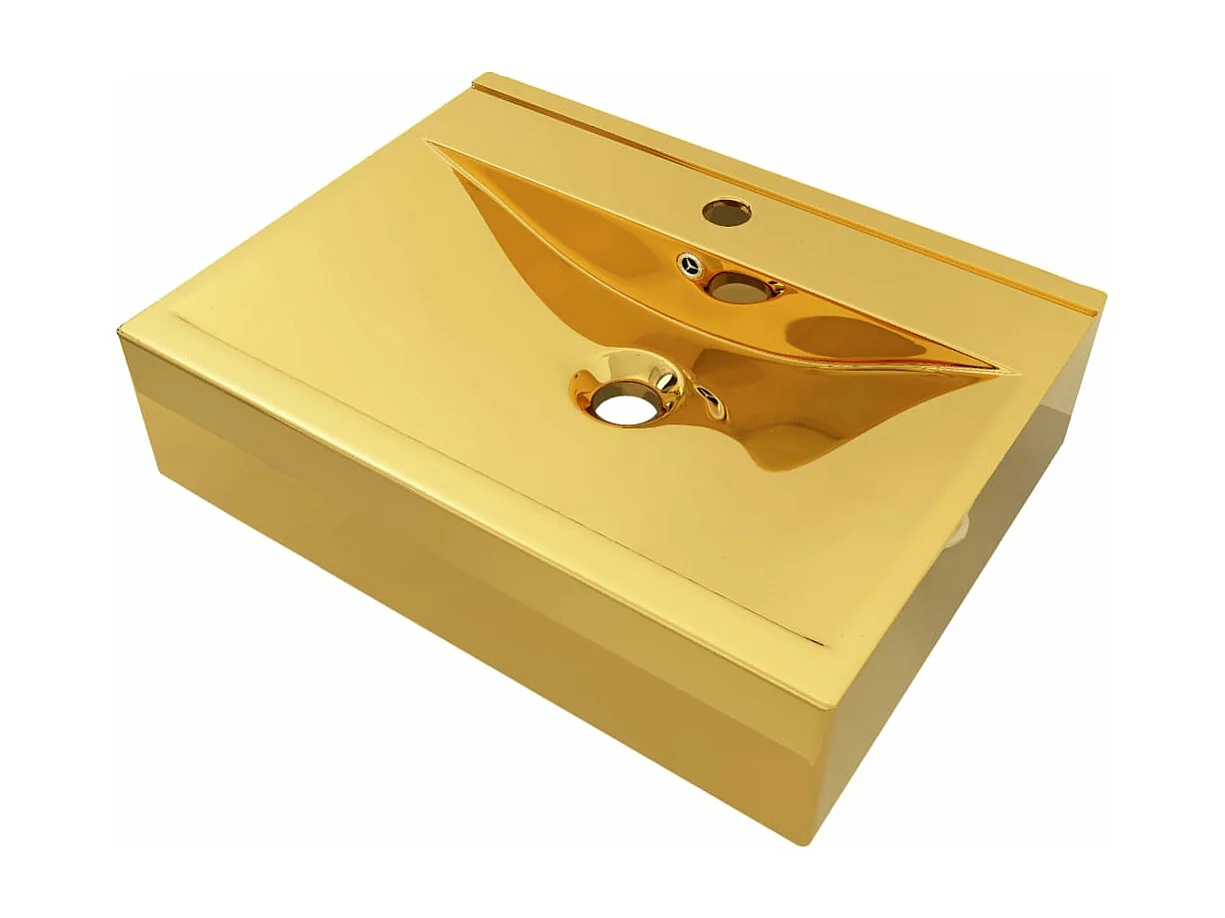 Waschbecken mit Überlauf 60x46x16 cm Keramik Gold