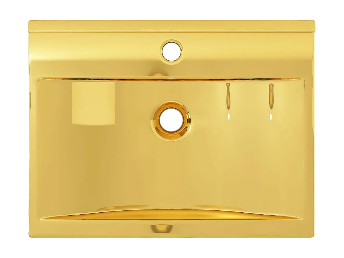 Waschbecken mit Überlauf 60x46x16 cm Keramik Gold