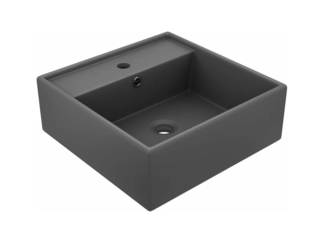 Lavabo quadrato con troppopieno Grigio scuro opaco 41x41 cm Ceramica