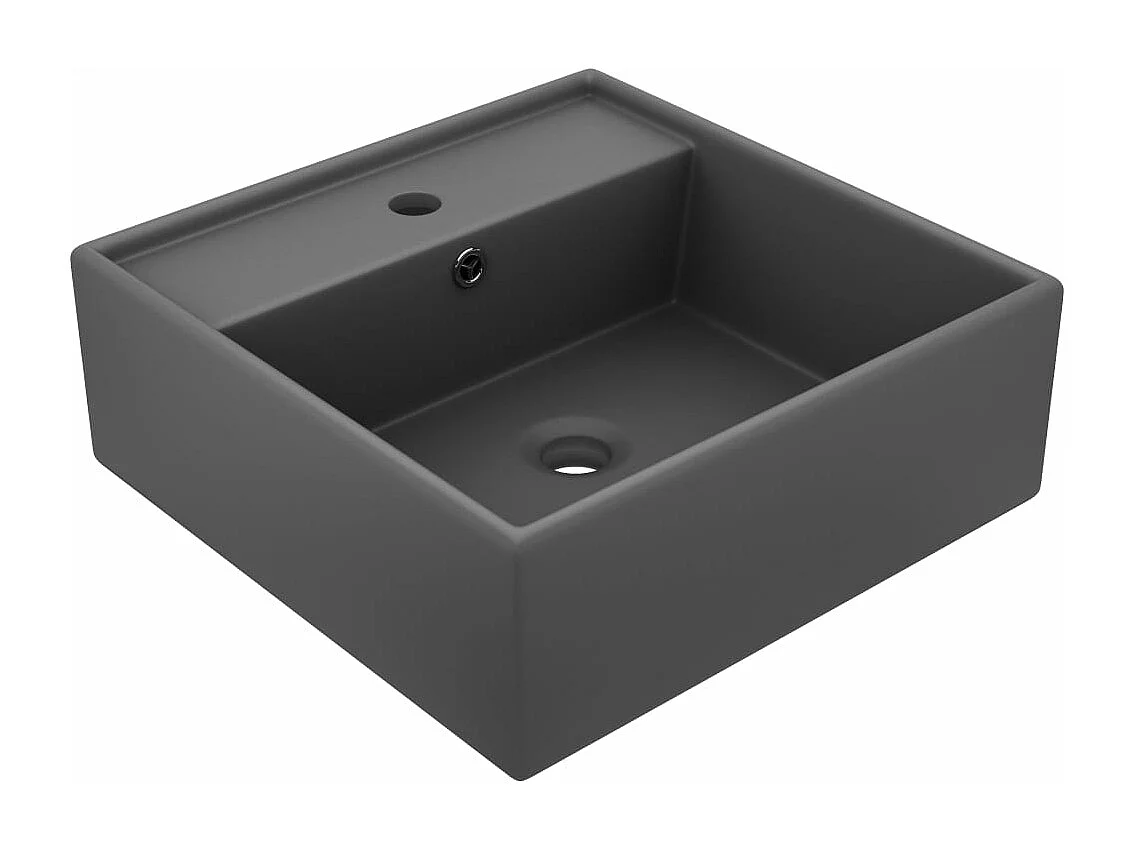 Lavabo carré à trop-plein Gris foncé mat 41x41 cm Céramique