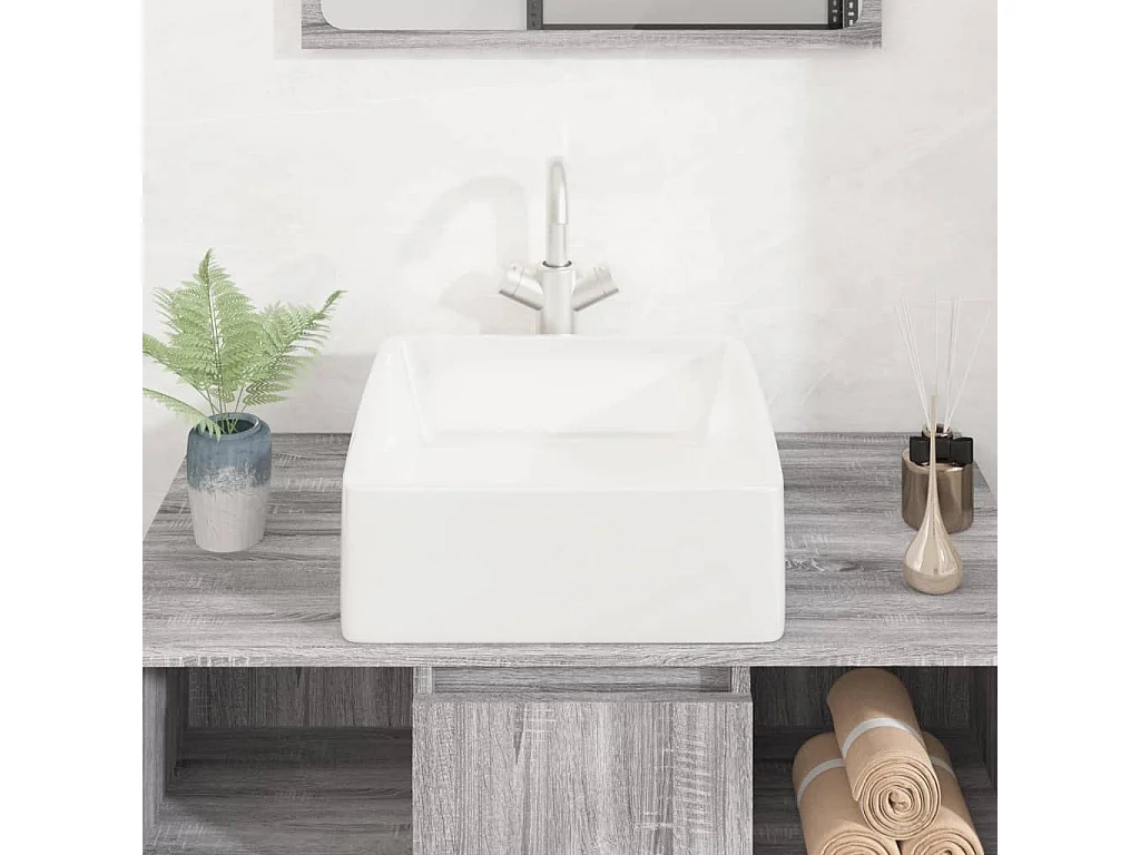 Lavabo blanc 37x37x13 cm céramique carré